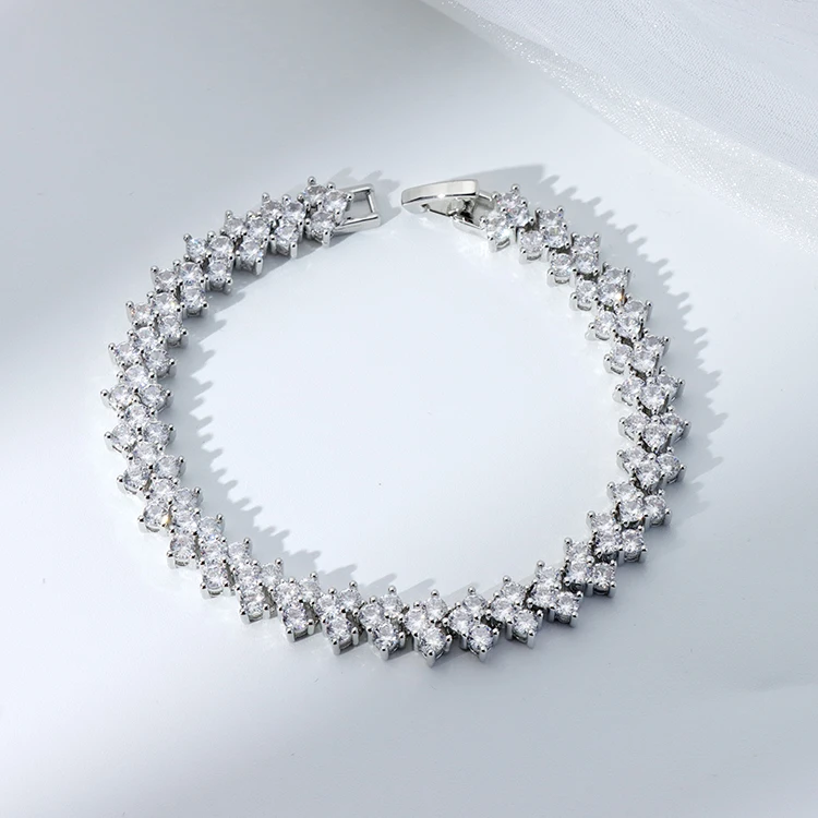 Haosen Fine Jewelry Customized Brass Chain Luxury Wheat Heart Leaf Petal Shape Diamond Zircon Tennis Bracelet Clasps Buckle