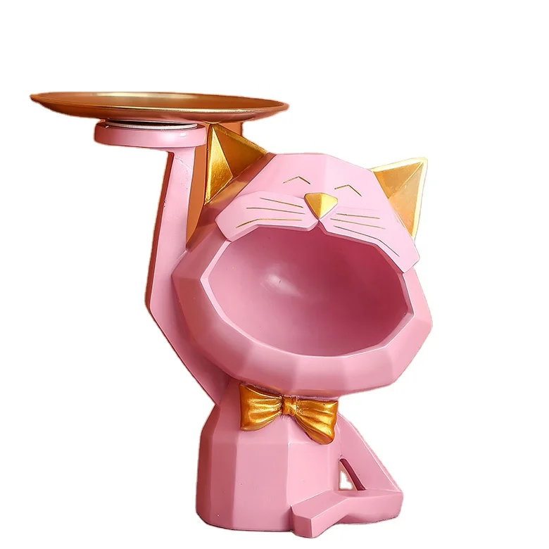 Custom Cute Resin Big Mouth Lucky Cat Figurine, Resin Animal Key Bowl Storage Holder, Snack Organizer For Home Decoration