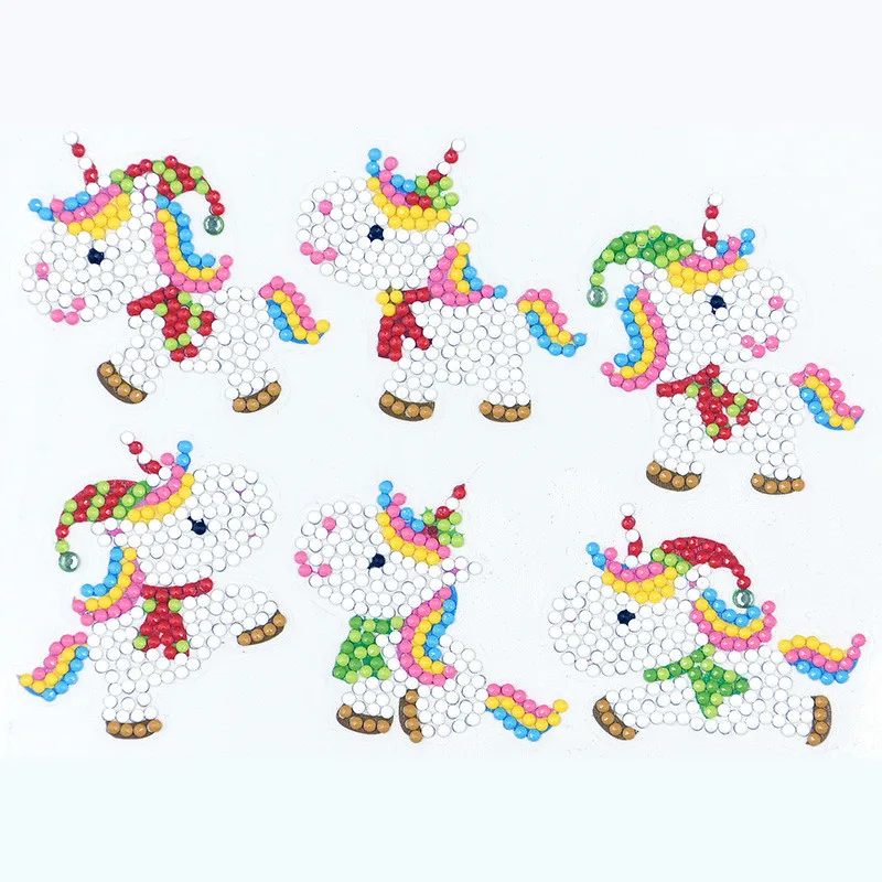 Kids Diamond Painting Stickers Kit DIY Arts Cartoon Unicorn Horse Animal Diamond Painting by Numbers Stickers Toys Gift
