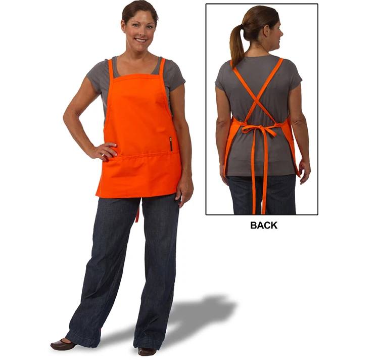 Bib apron with criss-cross ties around back