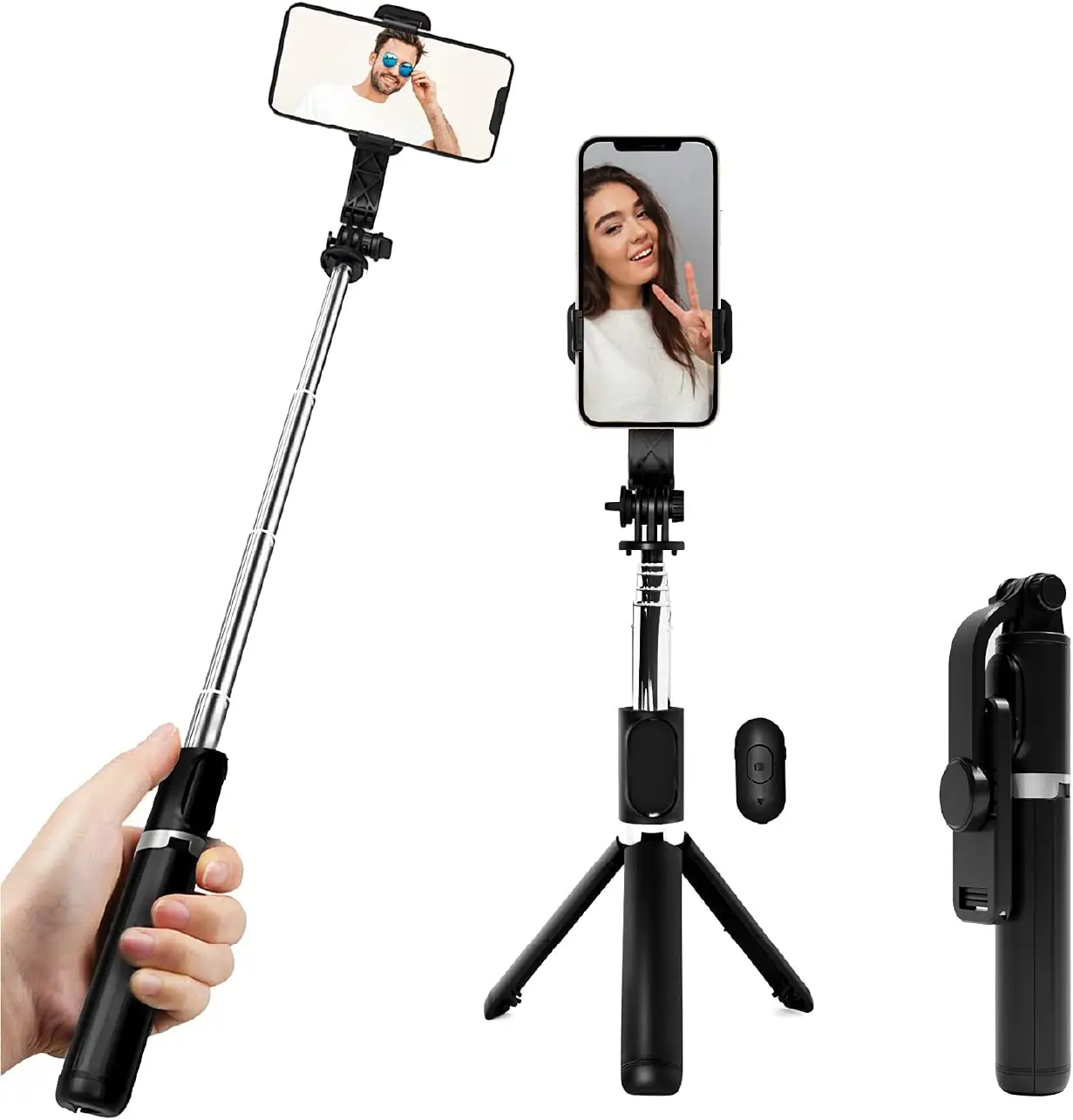 Wireless Bluetooth-compatible Selfie Stick Foldable Mini Tripod Shutter Remote Control for Ios Android