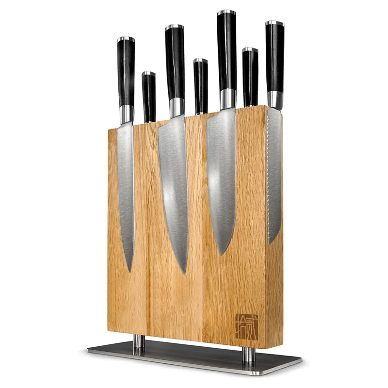 High Grade Oem Custom Oak Wood Magnet Knife Holder 4 Sides Wooden Magnetic Knife Block
