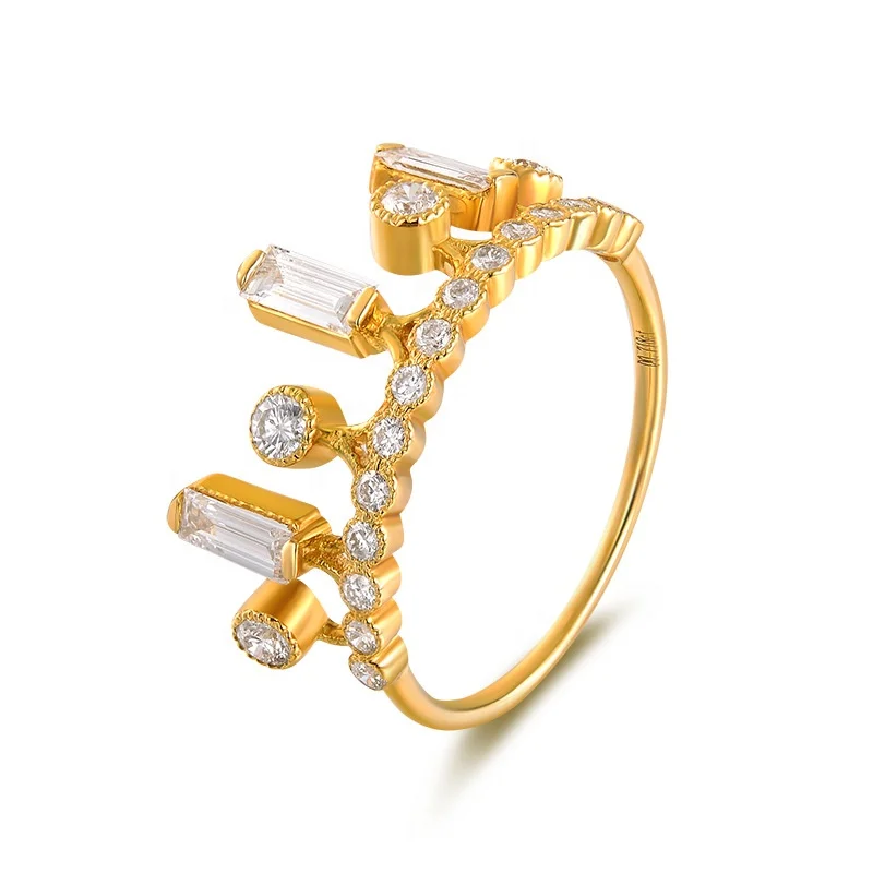 Custom Real 18K Gold Set Pave Different Shaped Diamonds Crown Ring for Women