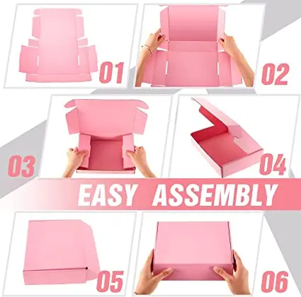 OEM  Recyclable Corrugated Paper Box Foldable Personalized Custom Logo Printed Pink Shipping Paper Boxes Mailer Box