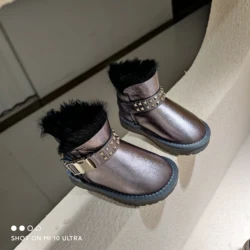 Fall Winter New Boots Female Korean Pearl Cotton Boots Thickened  Toddler kids shoes for girls