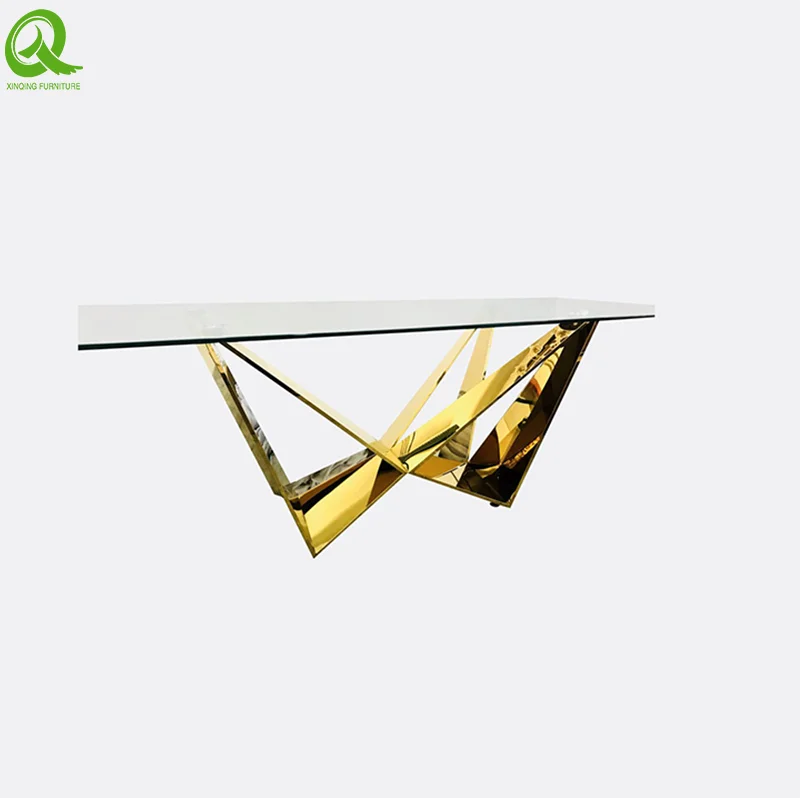 
rectangle modern style mirrored mesa de comedor tempered glass stainless steel leg table base rectangle dining table 