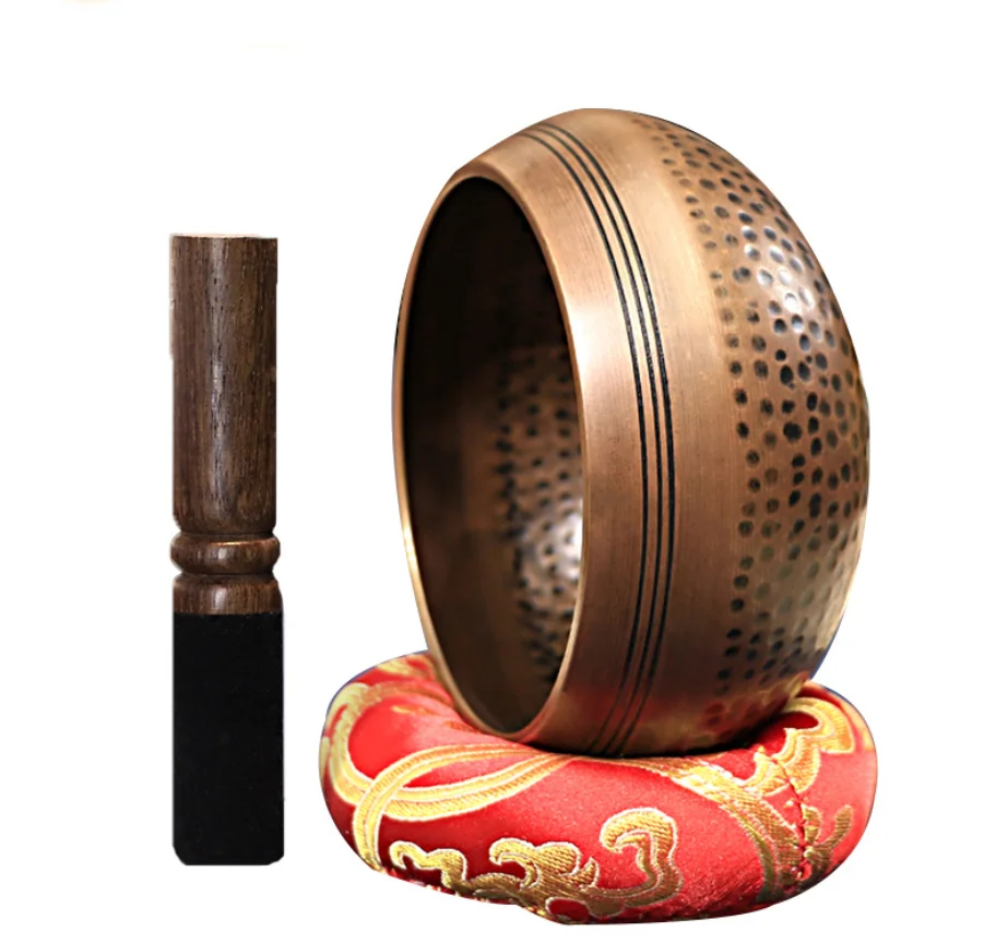 Copper Tibetan Meditation Singing Bowl Mallet Cushion Set