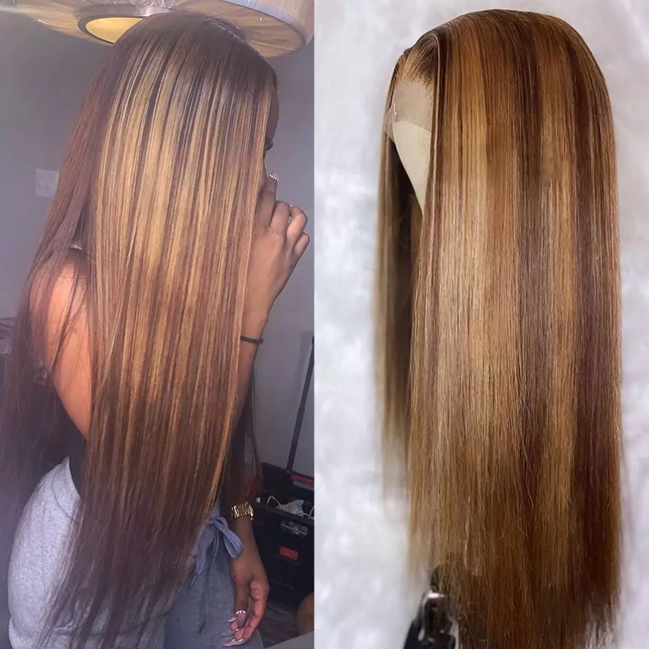 Highlight Wig Vendor Wholesale 1b Honey Blonde Ombre Hair Wig With Dark Roots Mink Peruvian Virgin Human Hair HD Lace Front Wig