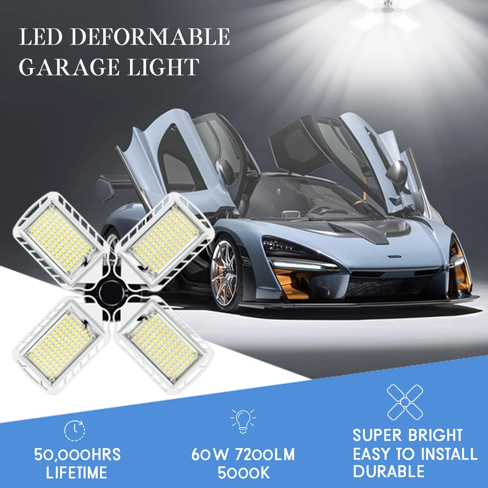 
Manufacturer Super Bright E26 E27 4 Leaf Fan Blade 60W 6000LM Led Lamp Deformable Light Led Bulb 