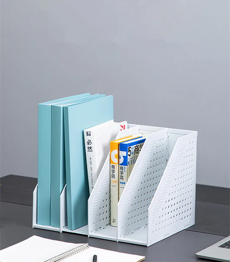 Plastic Sturdy Box File Bin Storage Organizer White Desktop Foldable Vertical File Folder for Office