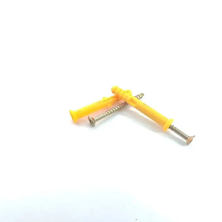 Small Yellow Plastic Expansion Plug Wall Anchor with Steel Screw Nylon Wall Plug for Chipboard for Pinning & Securing