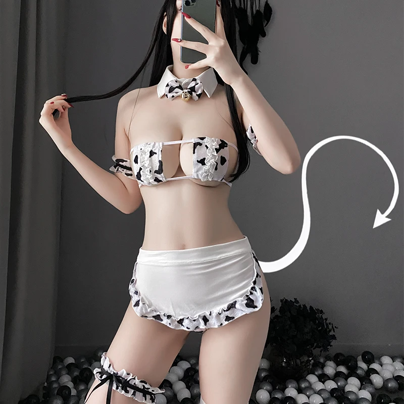 Three-point cow wear sexy lingerie extremely temptation female free stockings maid wear passion uniform adult products