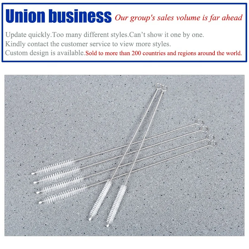Plastic Straw Cleaner Straw Cleaners Custom Steel Straw Brush Extra Long Stainless Steel Metal Bristle Drink Pipes Cleaner Brush