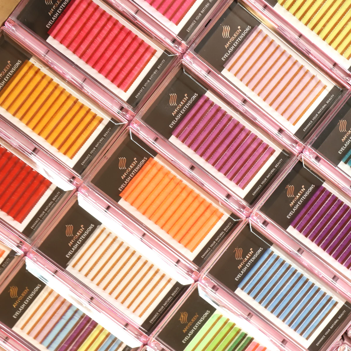 Factory outlet color lash extension mix length mix color length with custom package wholesale colorful eyelash extension