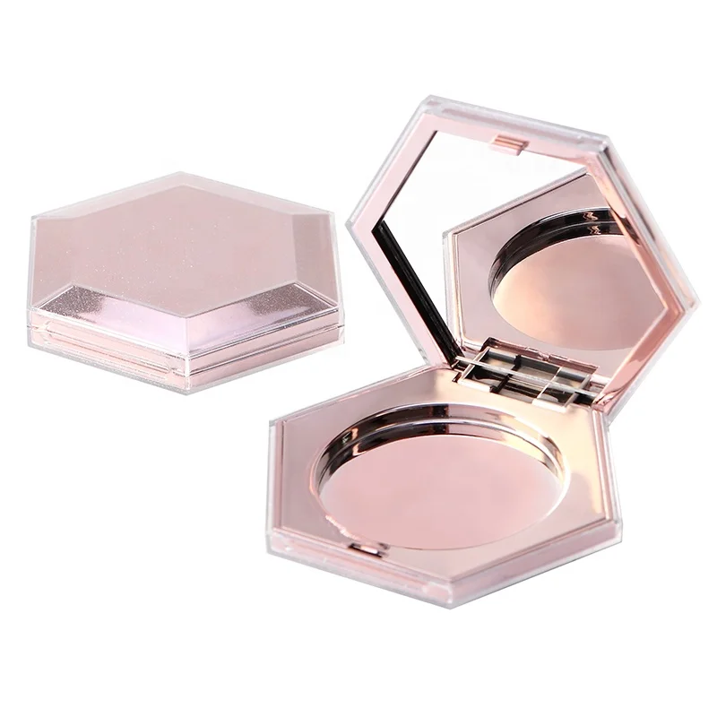 Luxury gift boxes blush rose gold holographic compact case round compact powder case with mirror