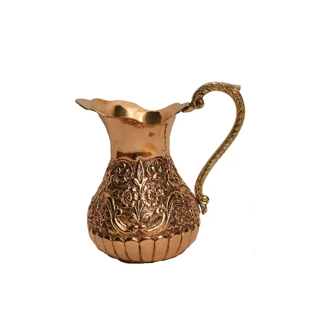 Hot selling Mughlai Design Pure Brass Jug with Brass Handle Healthy Drinking Pure Brass Pitcher High Quality Pure Copper Jug