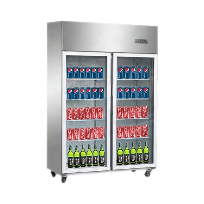 Commercial refrigerator 2 glass door cold beverage fresh food showcase supermarket retail upright display freezer