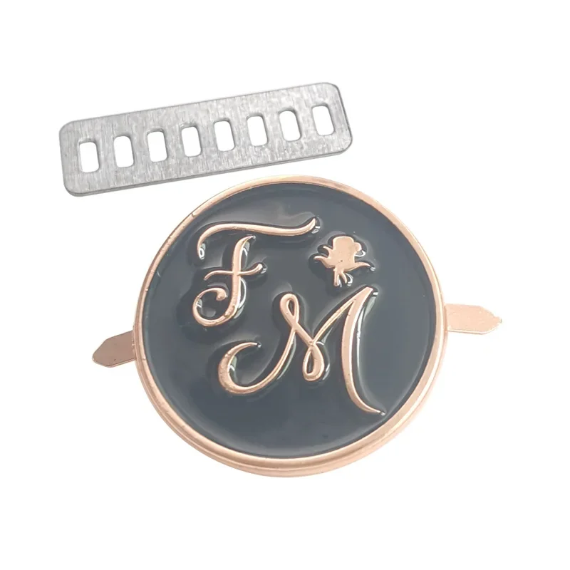 Fashion custom engraved round brand black metal plate logo label for bag