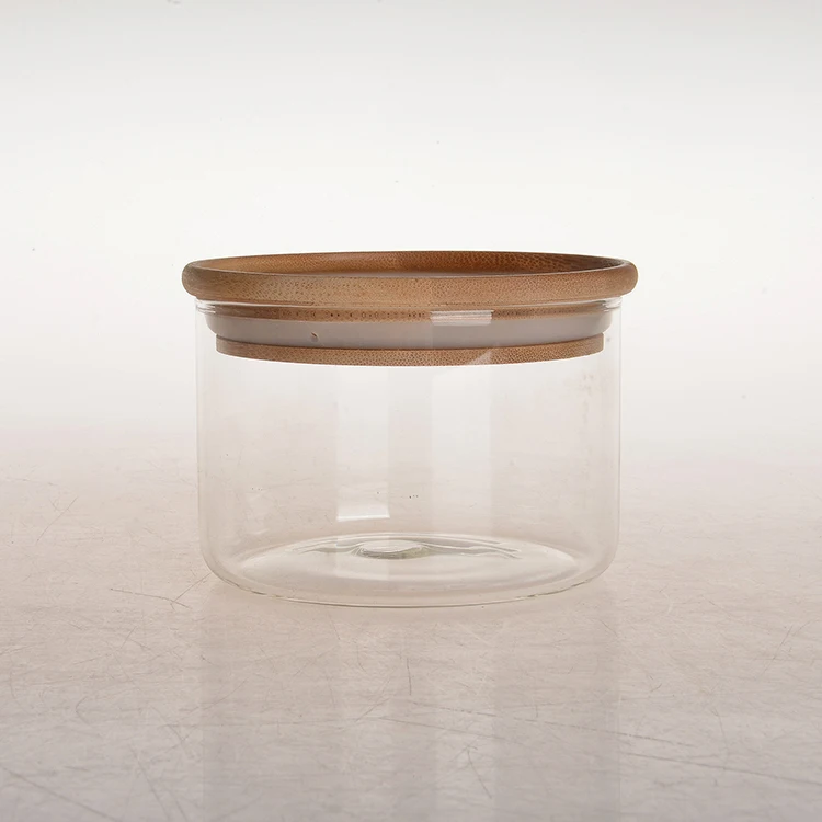 high borosilicate clear custom preserve food containers glass spice storage jar small size glass jar with bamboo lid