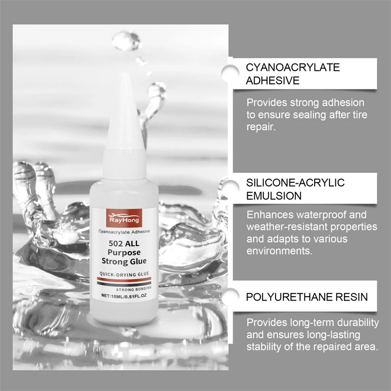 Rayhong 15ml 502 all purpose strong glue strong adhesive waterproof durable quick drying car truck tires crack repairing glue