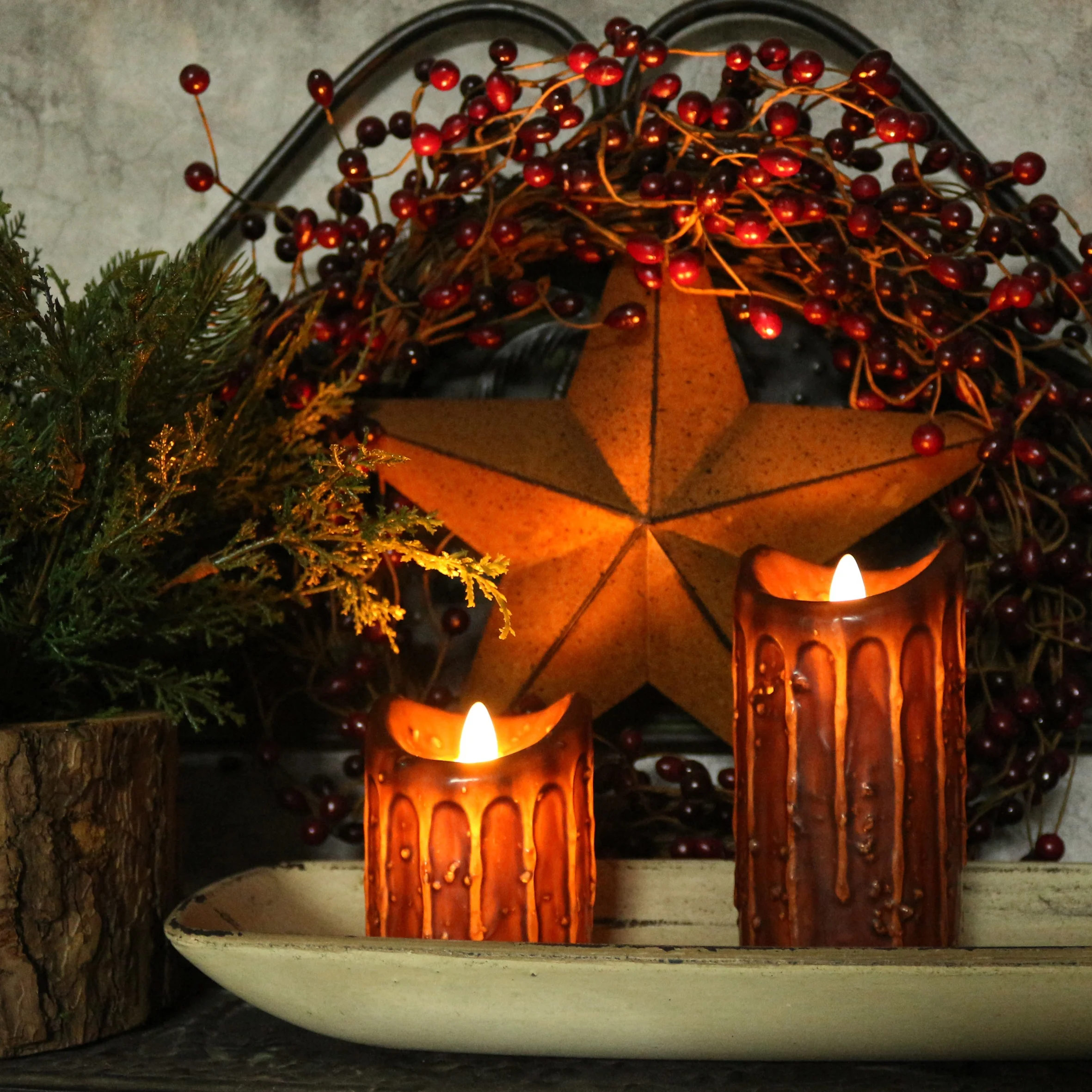 Real Wax Hand Dipped Battery Operated LED Pillar Candles with Timer and Remote Control, Primitives Rustic Flickering Lights