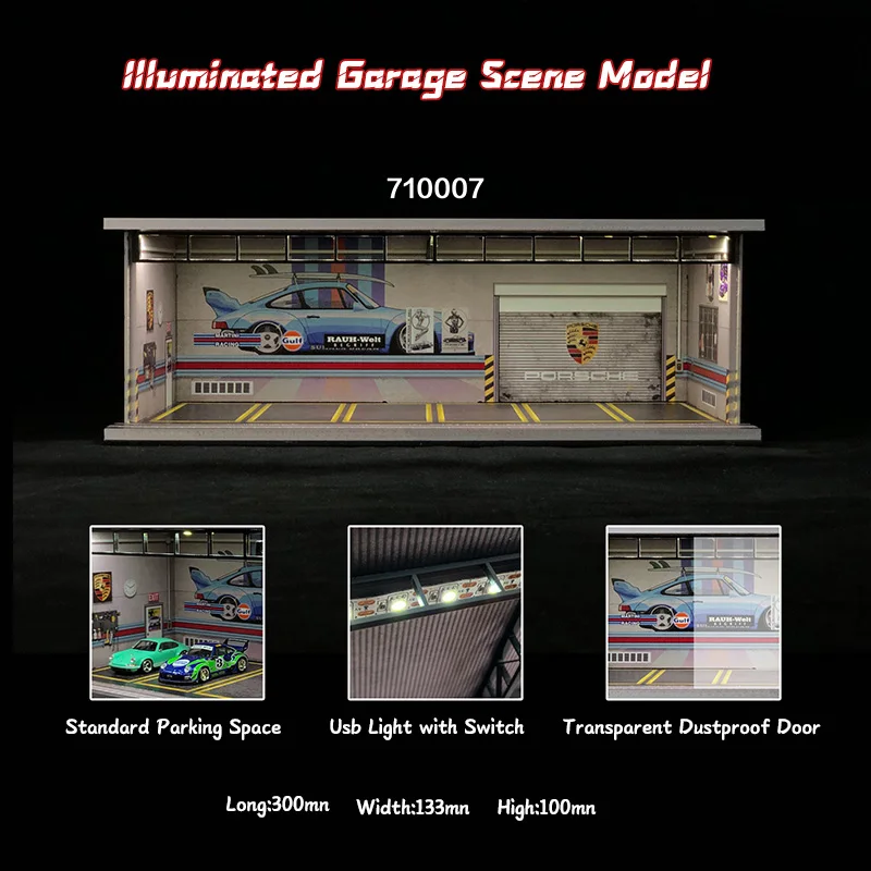 Miniature 1/64 Scale Diecast Parking Lot Toys Garage Wood Parking Lot Cabinet with 6 Parking Spaces