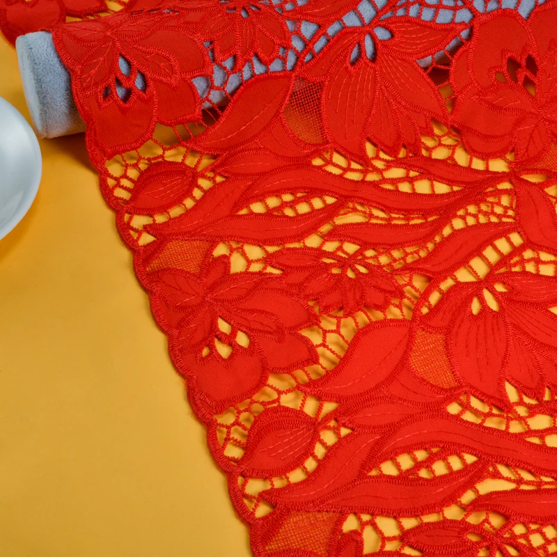 Wholesale Red America Lace Fabric 2023 High Quality Guipure Lace Latest French Cord Lace Fabric For party Wedding