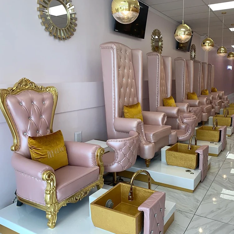 Gold double sink cabinet polish rack with glass shelf for beauty salon CB-NK013