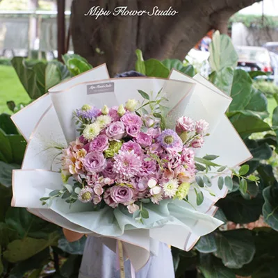 HOT SALE LONGSUN Golden Edge Wholesale Plastic Korean Bouquet Wrapping Paper Custom Flower Wrapping Paper Waterproof