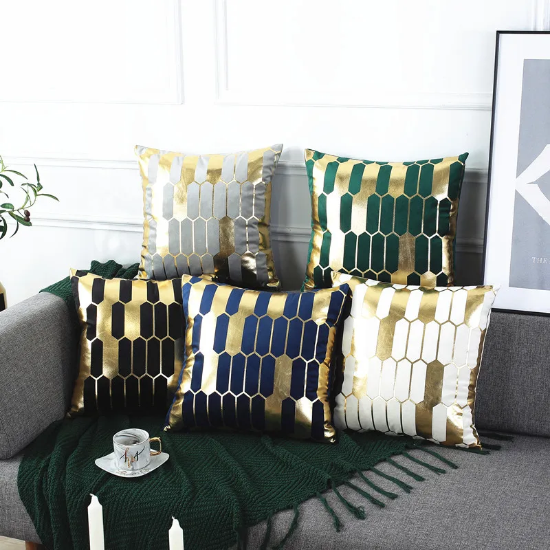 Wholesale Pillow Cover Luxury Sofa Pillow Case Nordic Velvet Geometry Gold foil Cushion Cover Home Decor