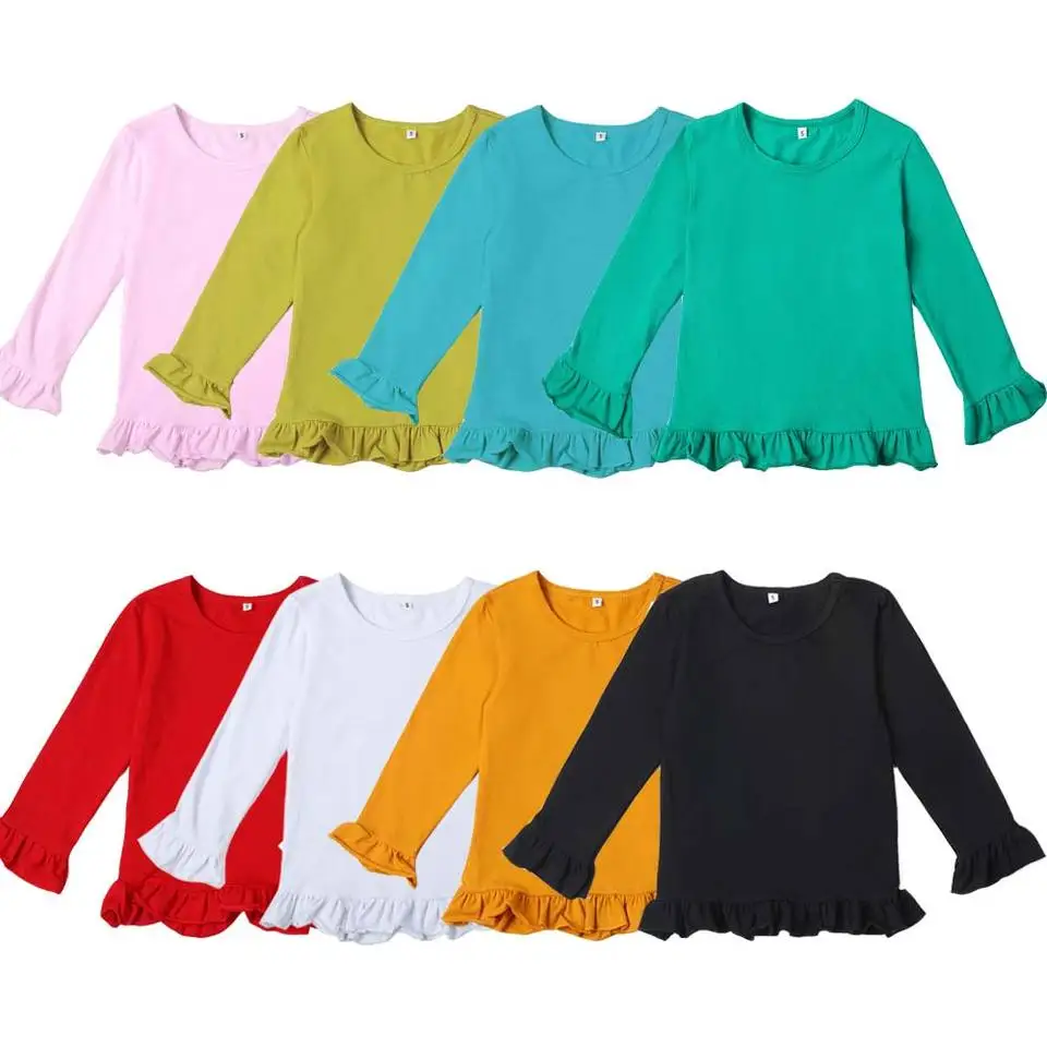 Wholesale  high quality 100%cotton  big sis tee blank custom girl  rfuffle  longsleeve  casual  shirt in bulk