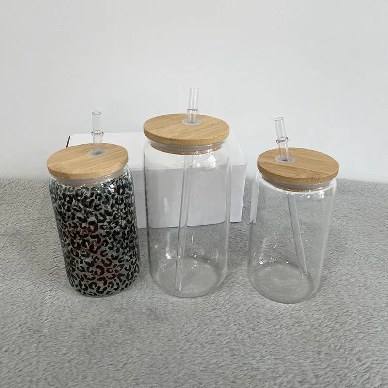 suitable for vinyl 12oz 16oz DIY blank beer Can Shaped Drinkware sublimation glass can with bamboo lid and straw