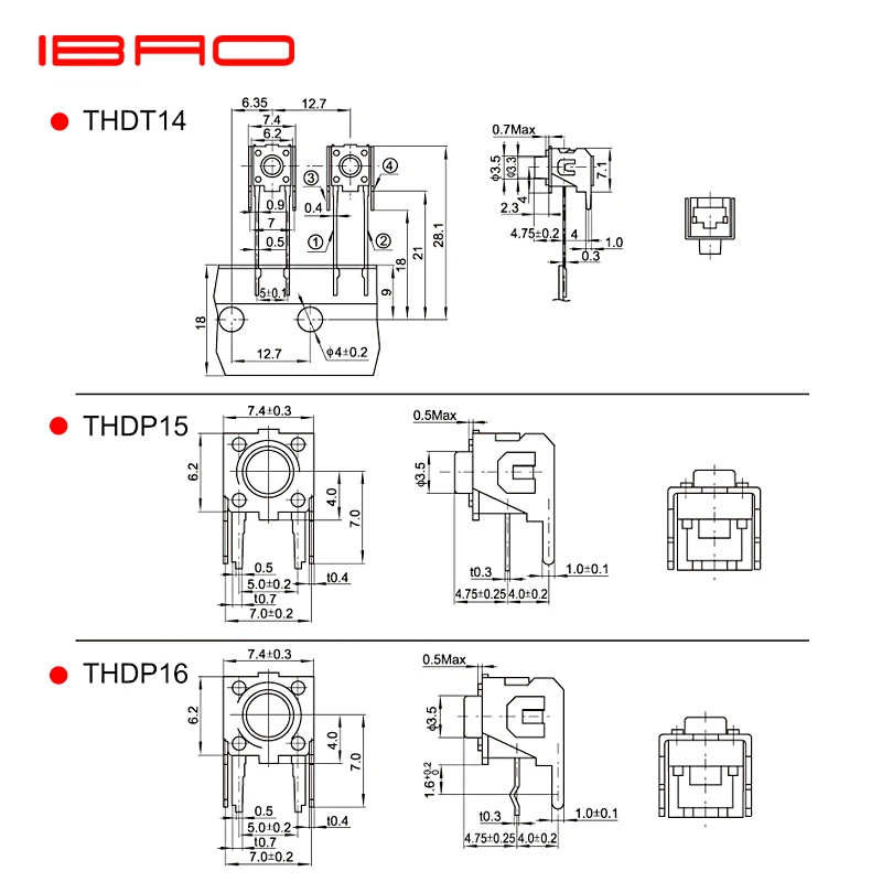 IBAO 6*6 Series 6.0*6.0 Radial Taping Type Tact Switch TVDP