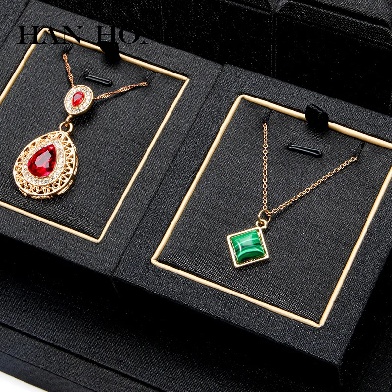 Customer Favorite Jewelry Showcase Display Sets Bracelet Necklace Holder Gold Frame Black Satin Fabric Jewelry Store Display Set