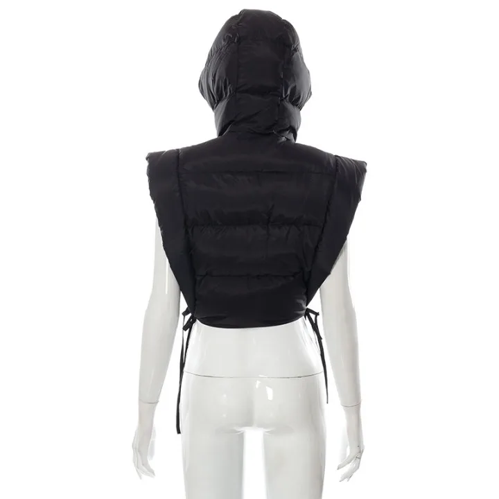 Hot Sale Puff jacket Womens Vest Outerwear Cotton Padded Zipper Ladies Hooded Jacket Custom Puffer Reversible Cropped Vest