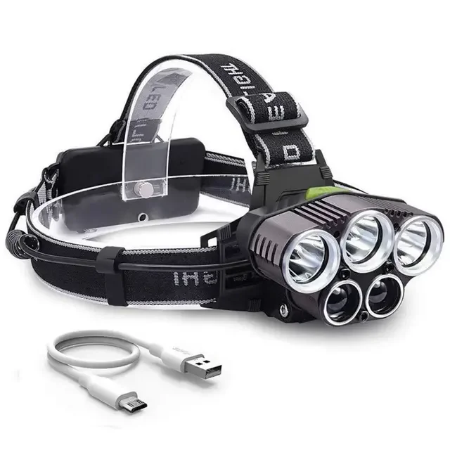 MINGCHAN Wholesale 5 LED Headlamp Powerful Rechargeable Headlight with 6 Modes Multifunction Outdoor Camping Flashlight