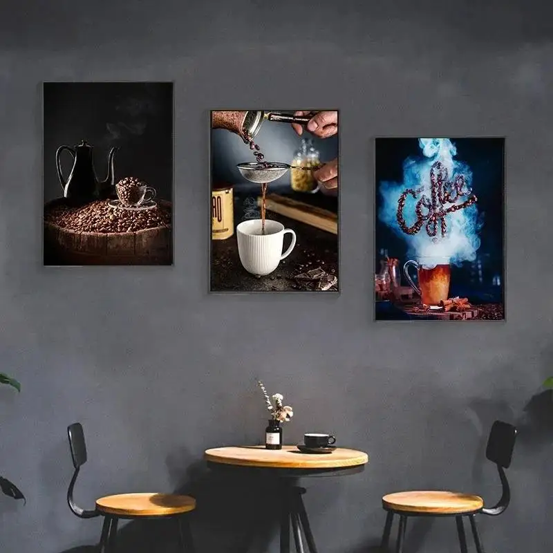 Vintage coffee latte canvas painting poster and print bar kitchen cafe home restaurant wall art decoration