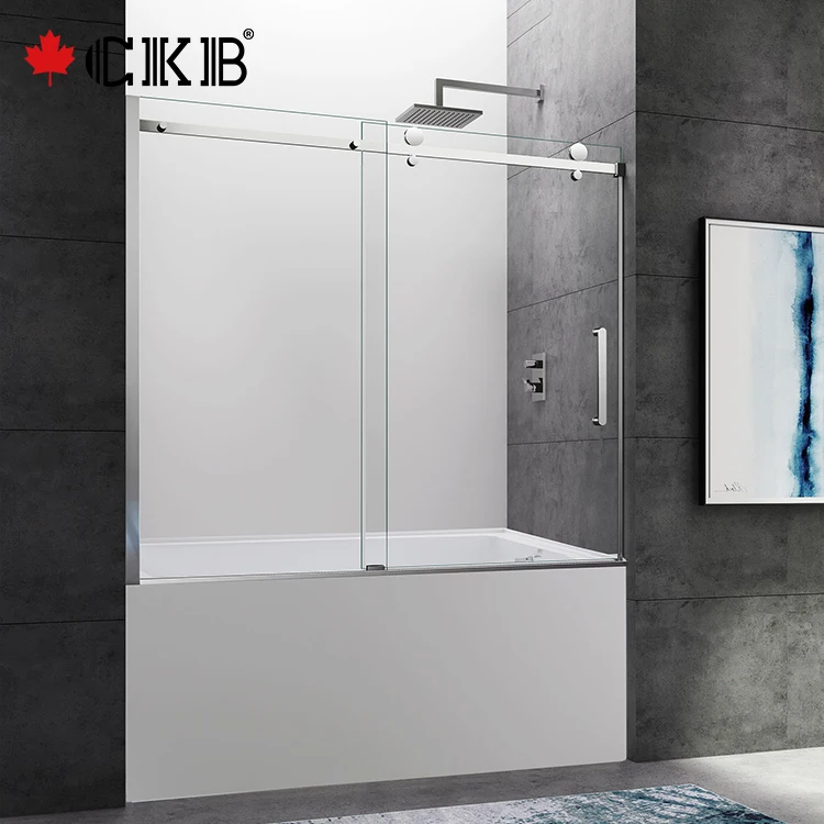 OEM ODM Brushed Nickel Chrome Matt Black Frameless Tempered Glass Sliding Bathroom Bathtub Doors