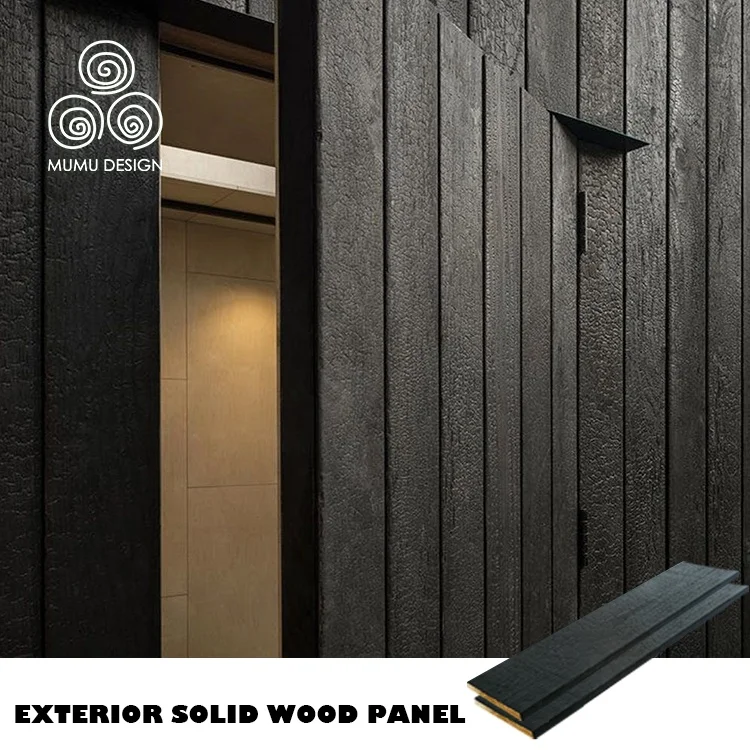 MUMU Design Carbonized Burnt Charcoal Outdoor Exterior Shou Sugi Ban Solid Wood Cladding Wall Panels