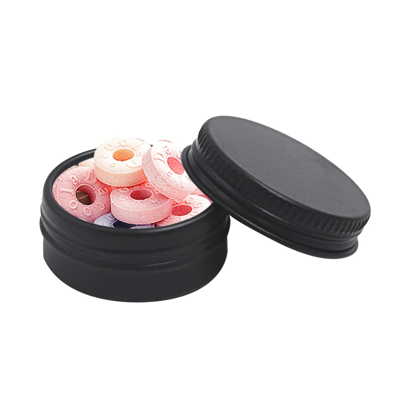Round Mint Cosmetic Containers Solid Perfume Lip Balm Tin Box Aluminum Box Factory Wholesale Black Silver Food Metal Candy Jars