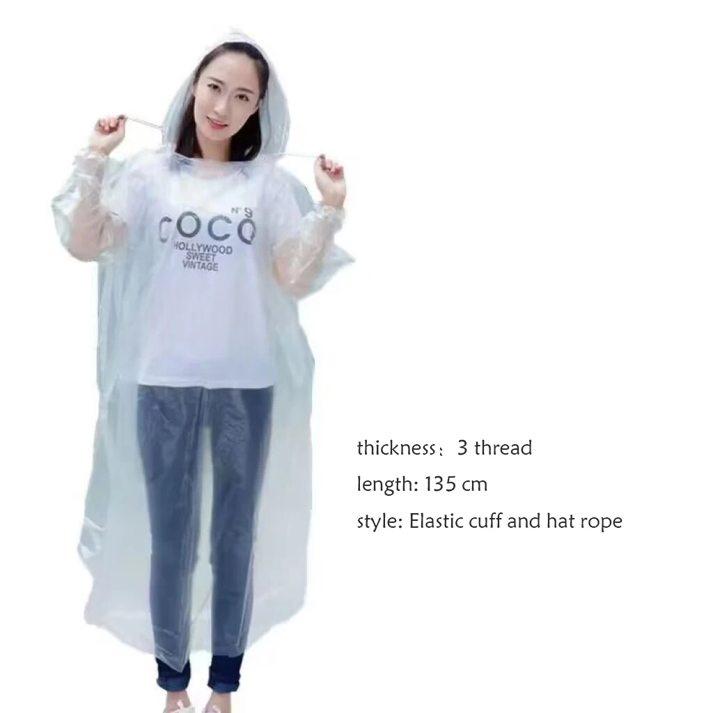 Cheap price disposable rain coat with hat rope and elastic cuff wind proof waterproof custom adult poncho