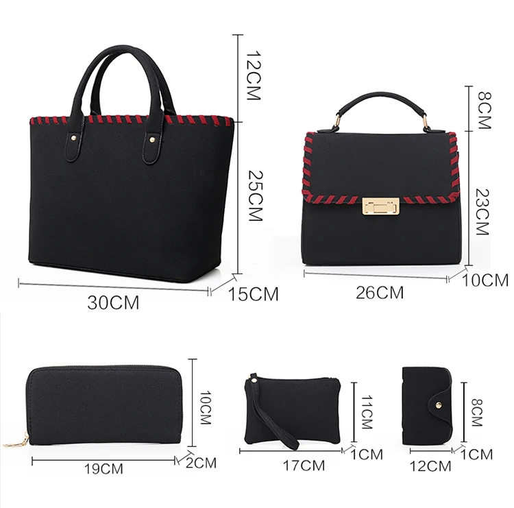 Oem Low 5 Price Handbags Sets Wholesale Soild Color High Quality Luxury Designers Women Tote Bag Handbag Set