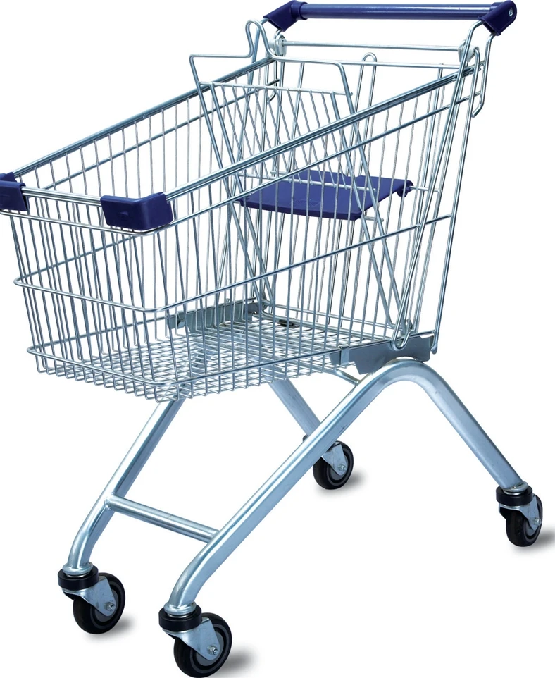 European style galvanized unfolding wire supermarket shopping trolley