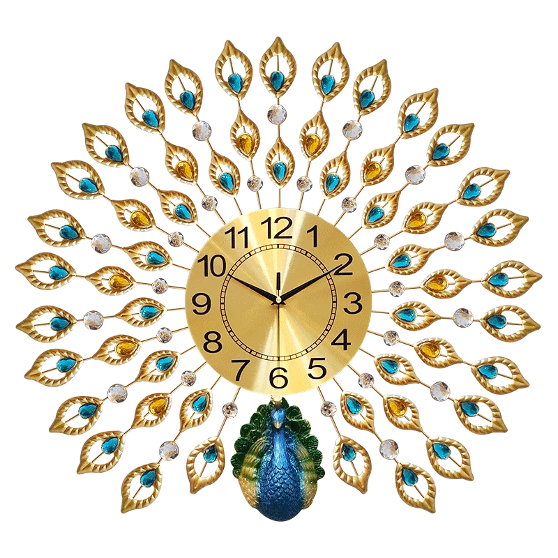 
odm/odmmodern wall clockArt Crafts Large Decoration Metal Peacock Wall Clock Home Decor Night Lightreloj de pared 