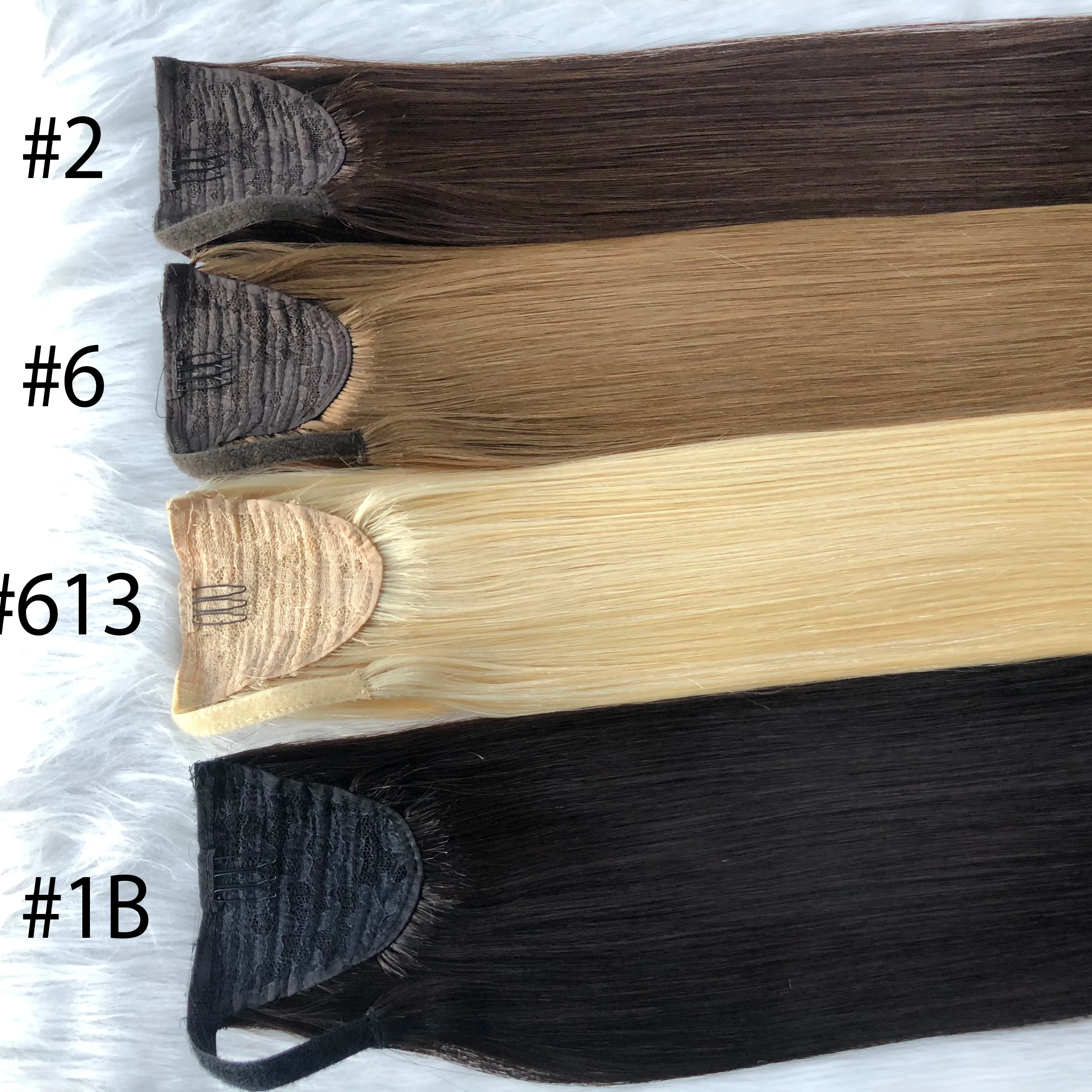 Wholesale 100% remy quality european human virgin hair color pony tail human hair extension