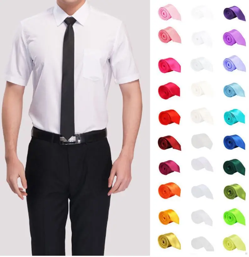 Tie for Men Solid Color Necktie Polyester Narrow Cravat 5cm width 35 colors Royal Blue Gold Party Formal Ties