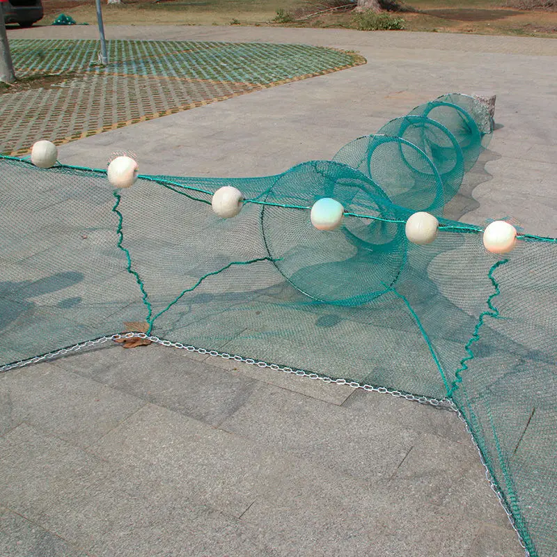 long train folding PE net fishing trap net crab with ring frame  2022 Yoursjoys Wholesale Hot Sale