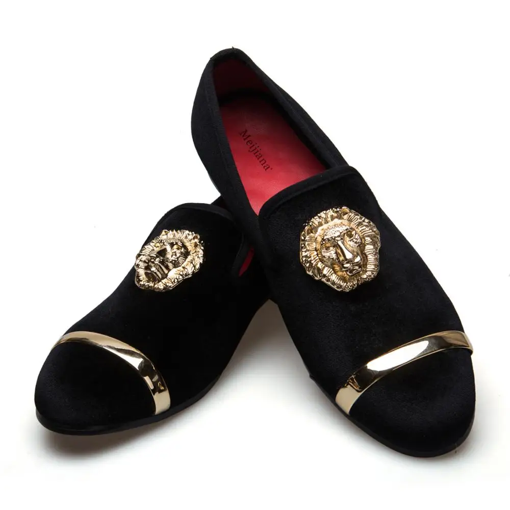 
New Fashion Gold Top and Metal Toe Men Velvet Dress shoes Italian mens dress shoes Handmade Loafers 