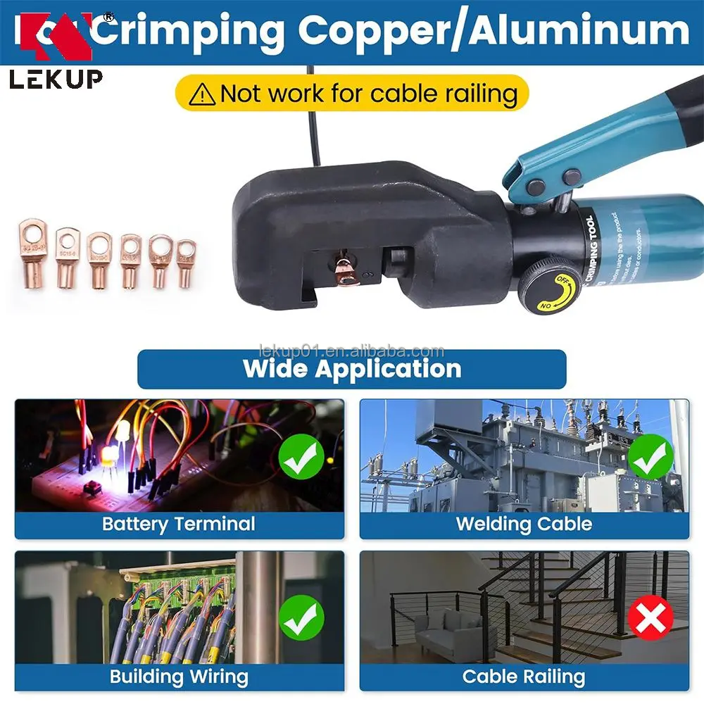 Hydraulic Wire Terminal Crimper Swager Battery Cable Lug Crimping Swaging Tool Up to 45KN with Stainless Steel Cable Cutter