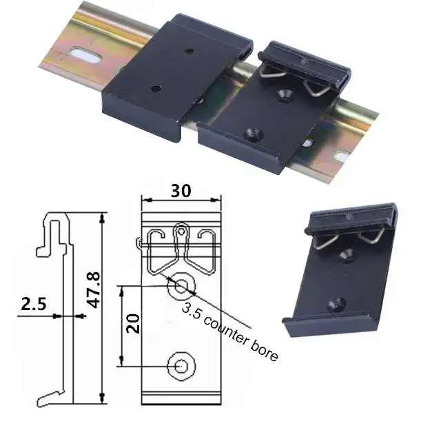 Heavy Duty Aluminum DIN Clips,30mm Spring Loaded slide din 3 rail mounting clip